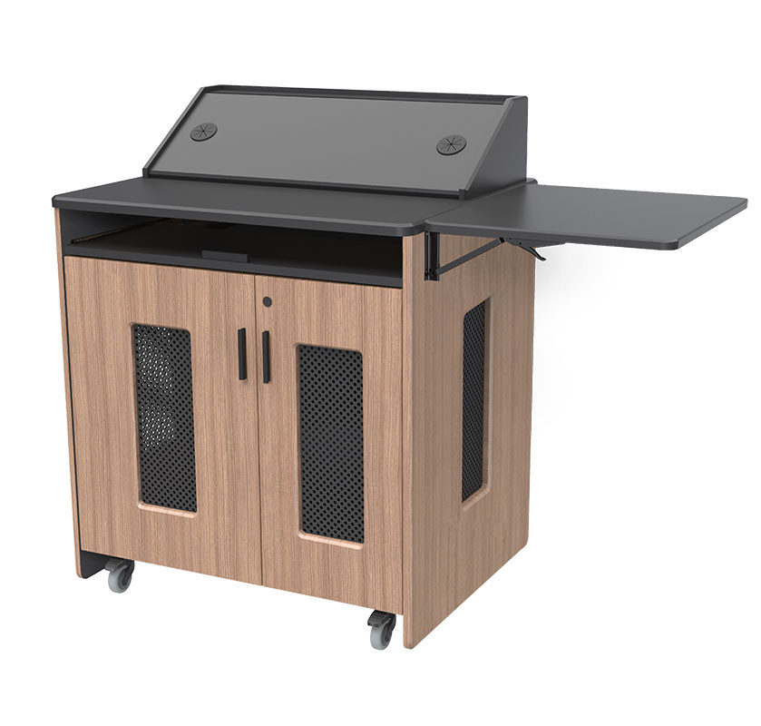 Mobile Instructor Station with Locking Storage and Keyboard Shelf