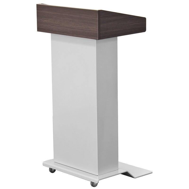 Metal Presentation Lectern with Storage Shelves and Mobility