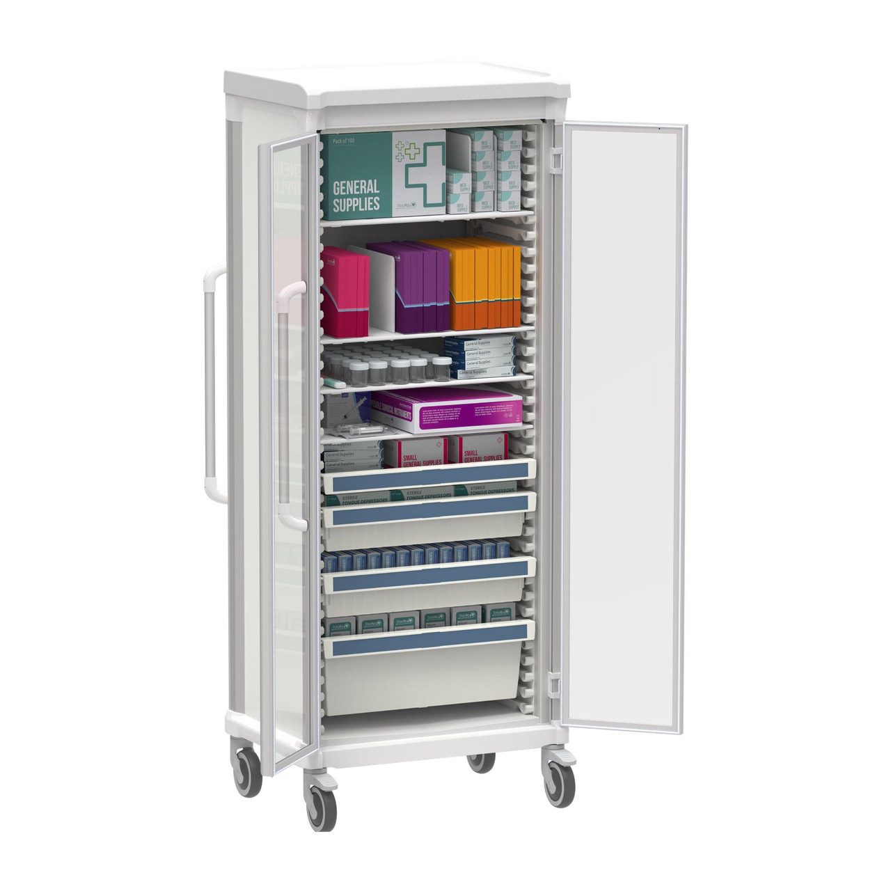 Apollo Wide Glass Door General Supply Cart 72.4 Inch (29.5 in W x 72.4 in D x 20.7 in H)