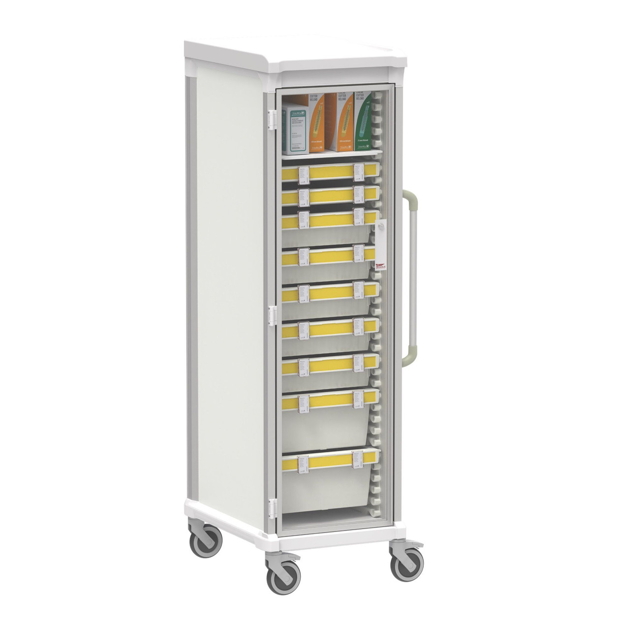 Apollo Narrow Glass Door General Supply Cart 72.4 Inch (21.6 in W x 72.4 in D x 28.6 in H)