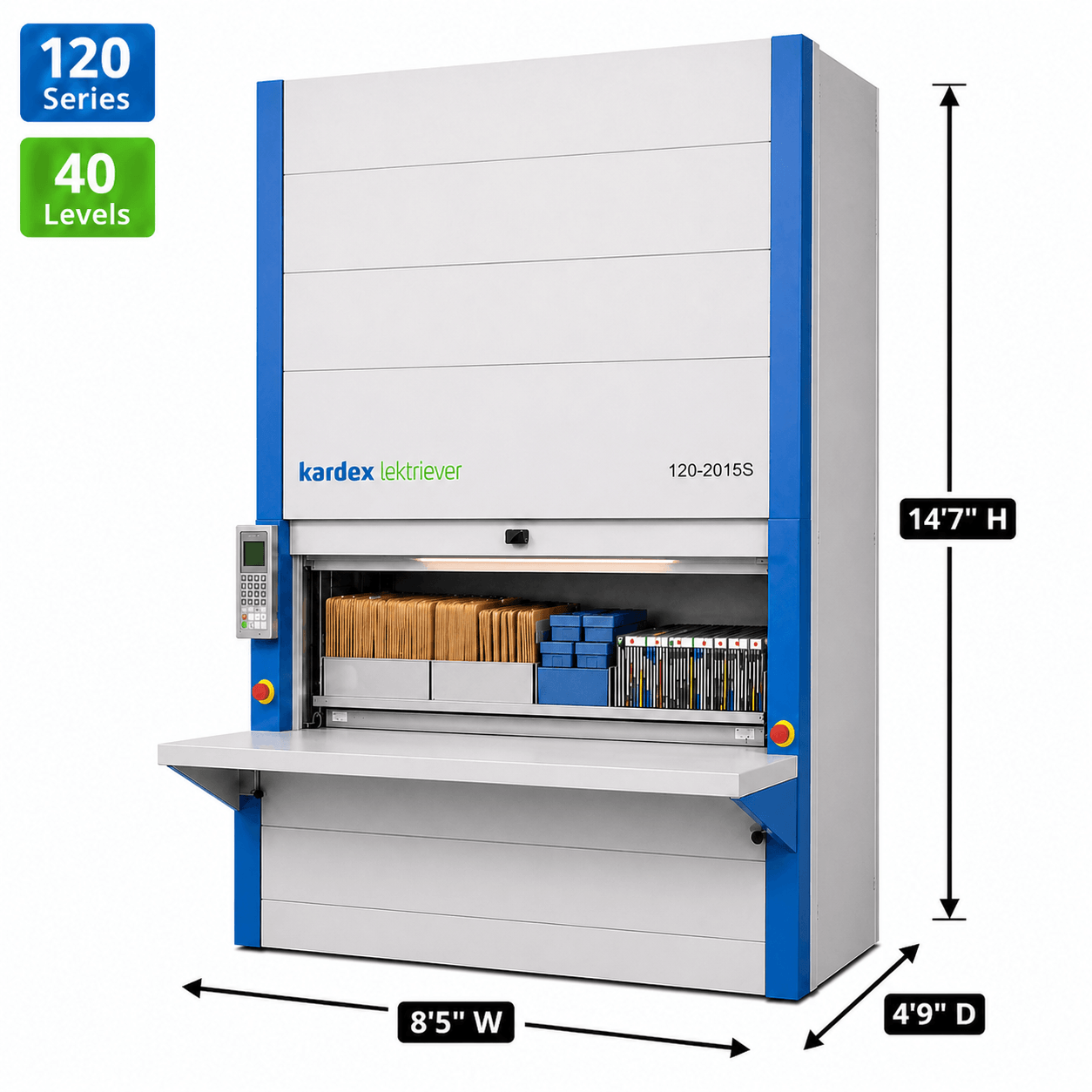 Kardex Lektriever Megamat 120 Vertical Carousel Filing System (VCM) 8'5'' W x 4'9'' D x 14'7'' H - 40 Level Letter Legal