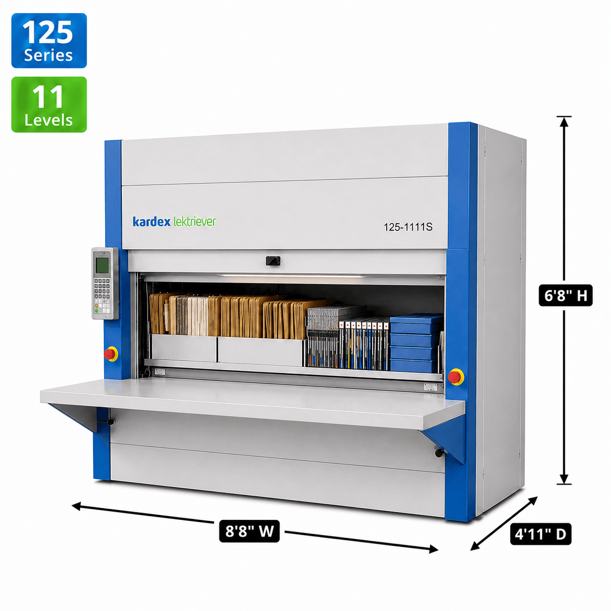 Kardex Lektriever Megamat 125 Vertical Carousel Filing System (VCM) 8'8'' W x 4'11'' D x 6'8'' H - 11 Carrier Letter Leg
