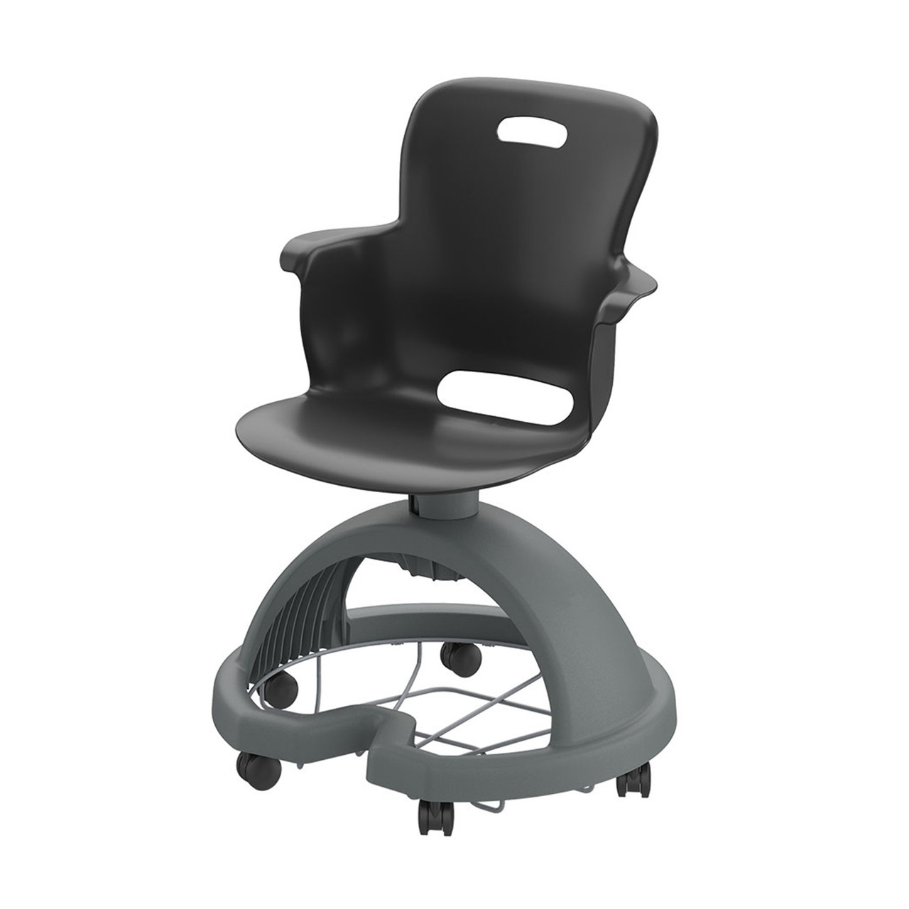 Ethos 18 Inch Storage Base Chair with Swivel Soft Plastic Seating Shell and Backpack Storage - Black (25 in W x 20 in D 