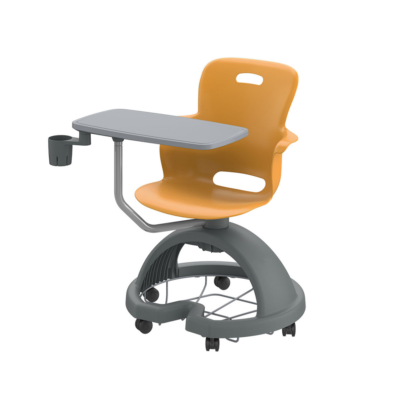 Ethos 18 Inch Storage Base Chair with Swivel Seating Shell, Articulating Work Surface, and Cup Holder - Orange (25 in W 