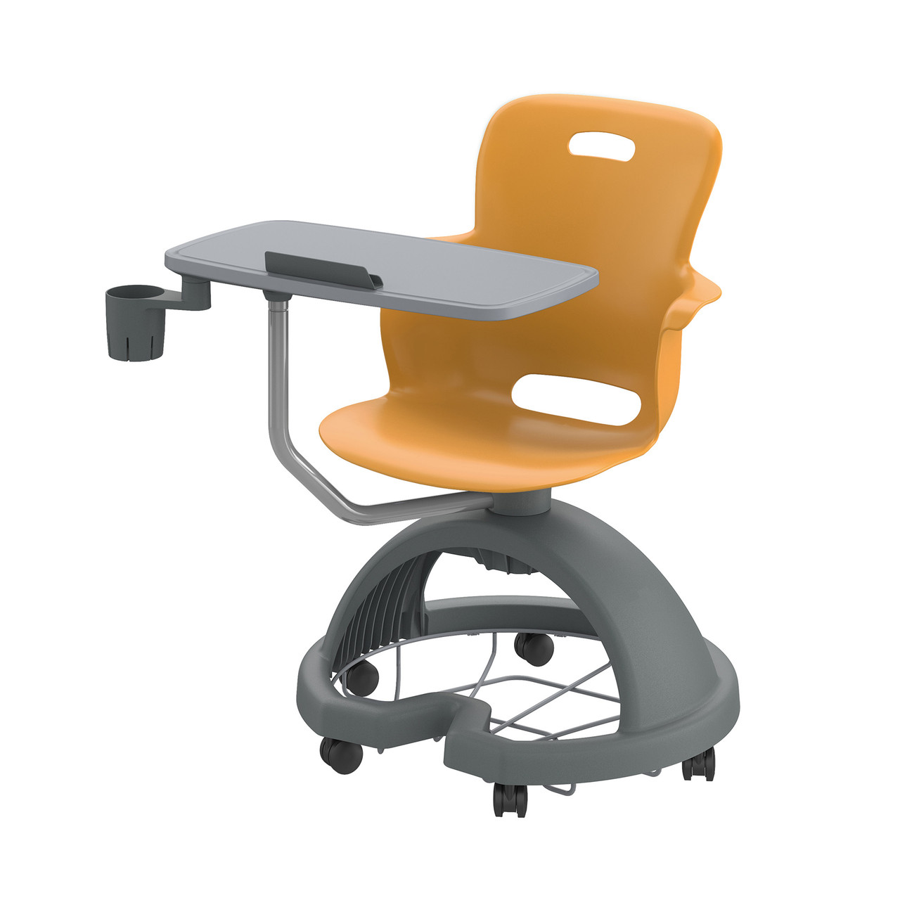 Ethos 18 Inch Storage Base Chair with Swivel Seating Shell, Tablet Work Surface, and Cup Holder - Orange (25 in W x 20 i
