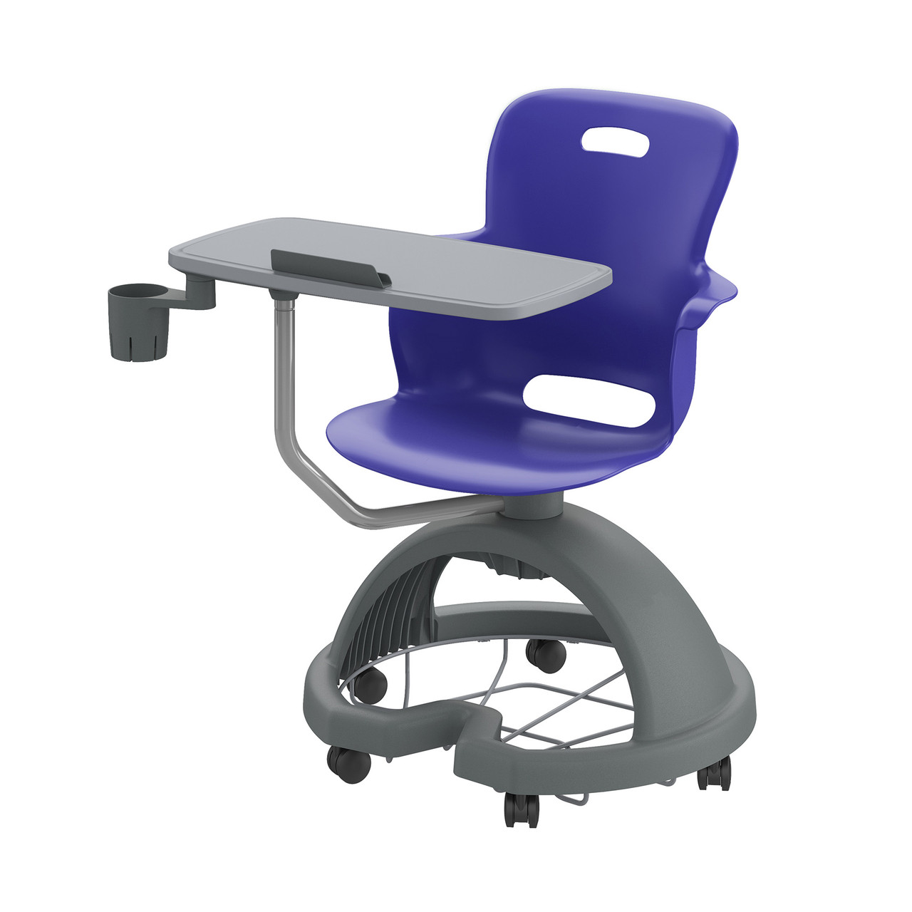 Ethos 18 Inch Storage Base Chair with Swivel Seating Shell, Tablet Work Surface, and Cup Holder - Navy (25 in W x 20 in 