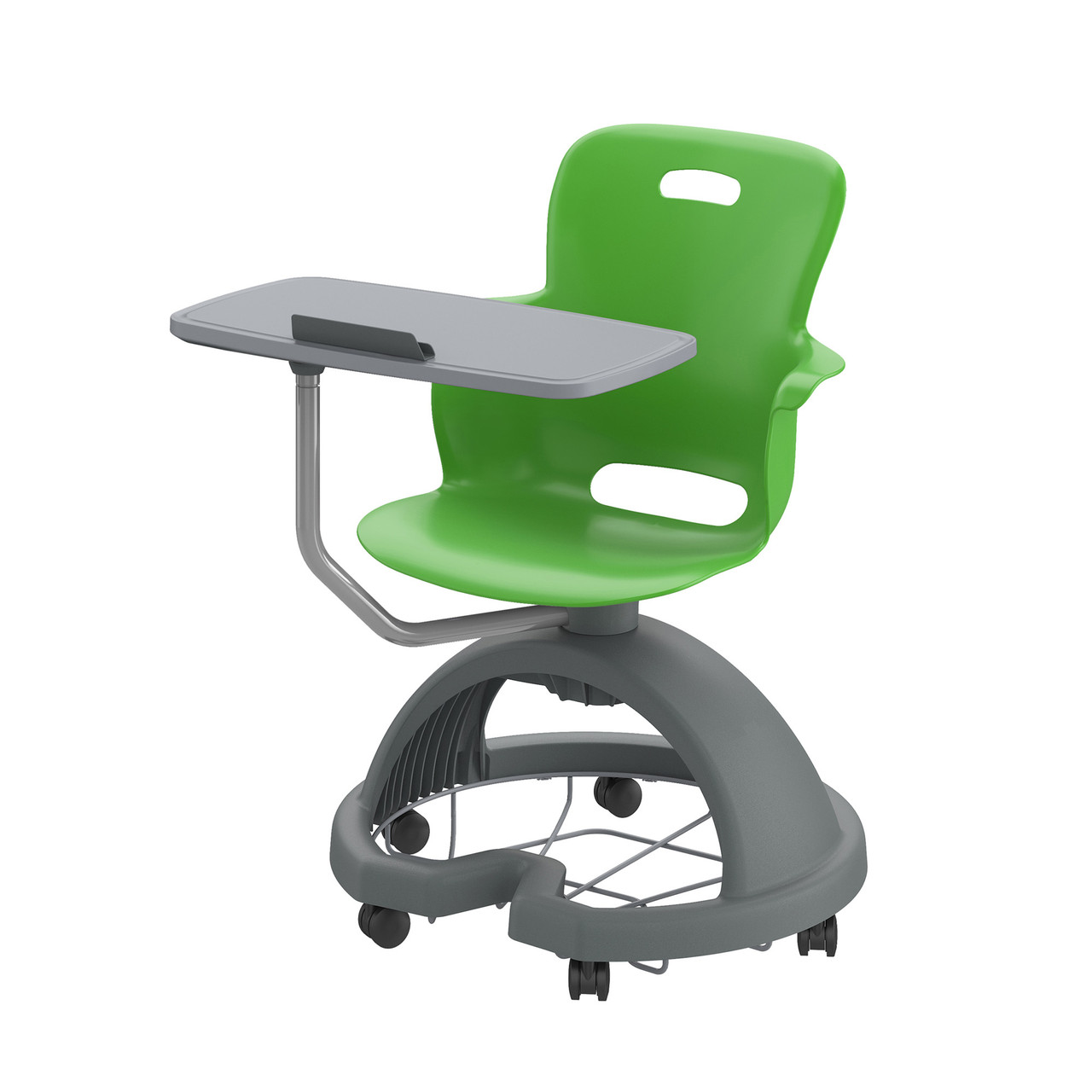 Ethos 18 Inch Storage Base Chair with Swivel Seating Shell, Right Handed Tablet, and Soft Wheel Casters - Green Apple (2