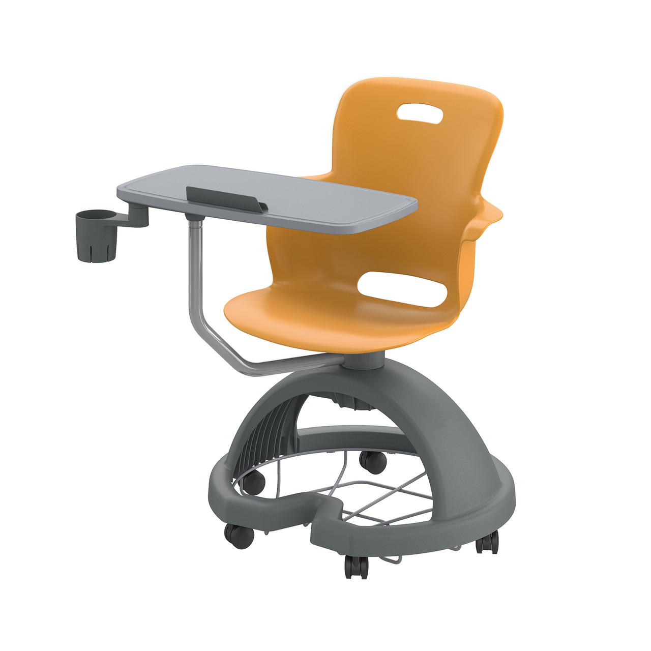 Ethos 18 Inch Storage Base Chair with Swivel Seating Shell, Right Handed Tablet, Cup Holder, and Soft Wheel Casters - Or