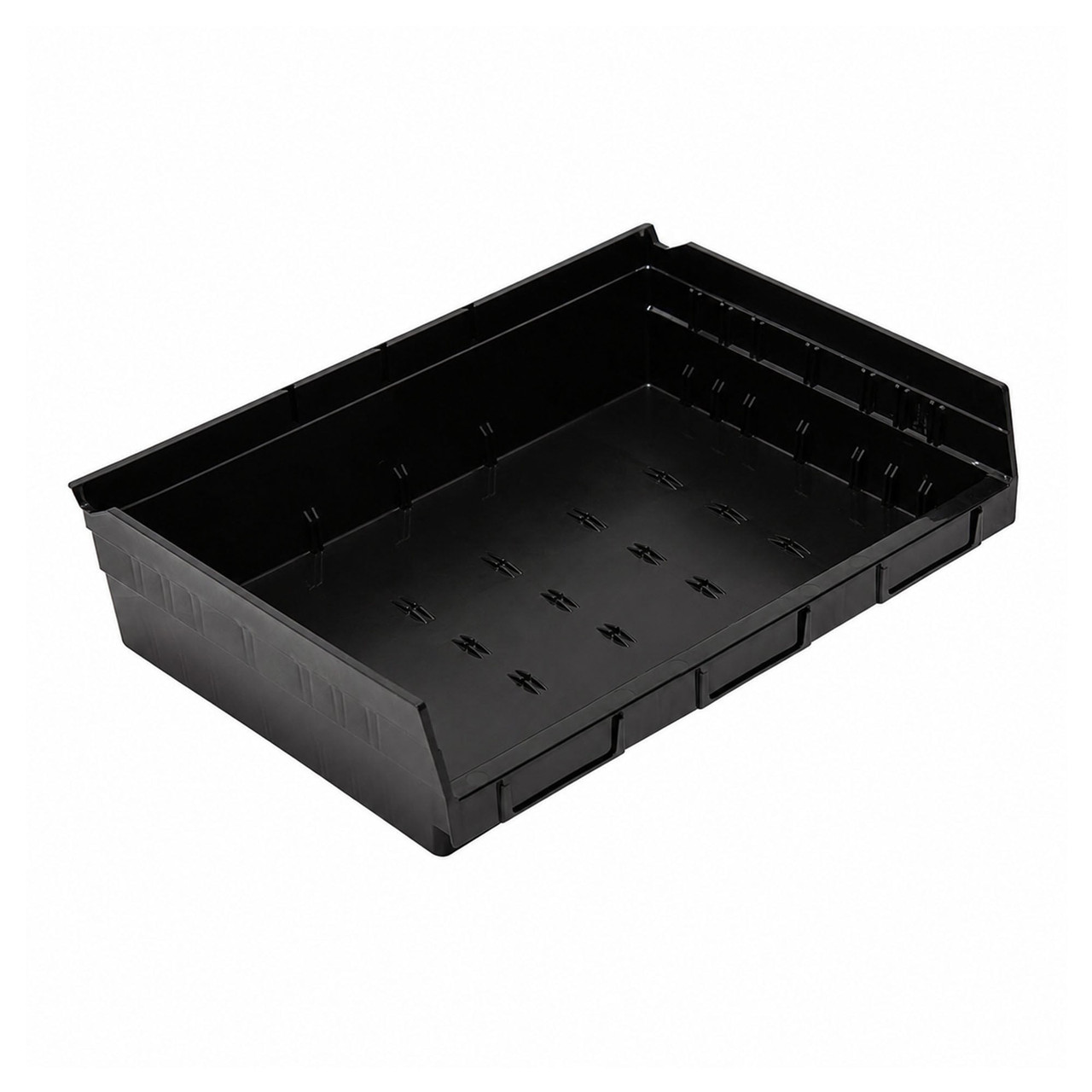 Black Economy Shelf Bin - 16'' x 12'' x 4'' - Case of 6 (11.625 in W x 4 in D x 16.5 in H)