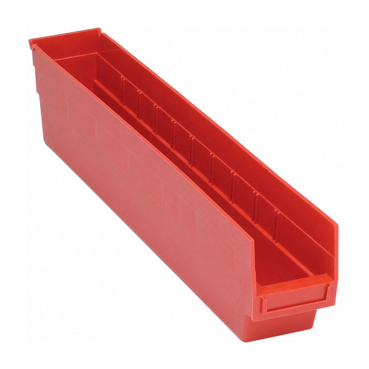 Red Economy Shelf Bin - 24'' x 4'' x 6'' - Case of 16 (23.625 in W x 6 in D x 4.125 in H)