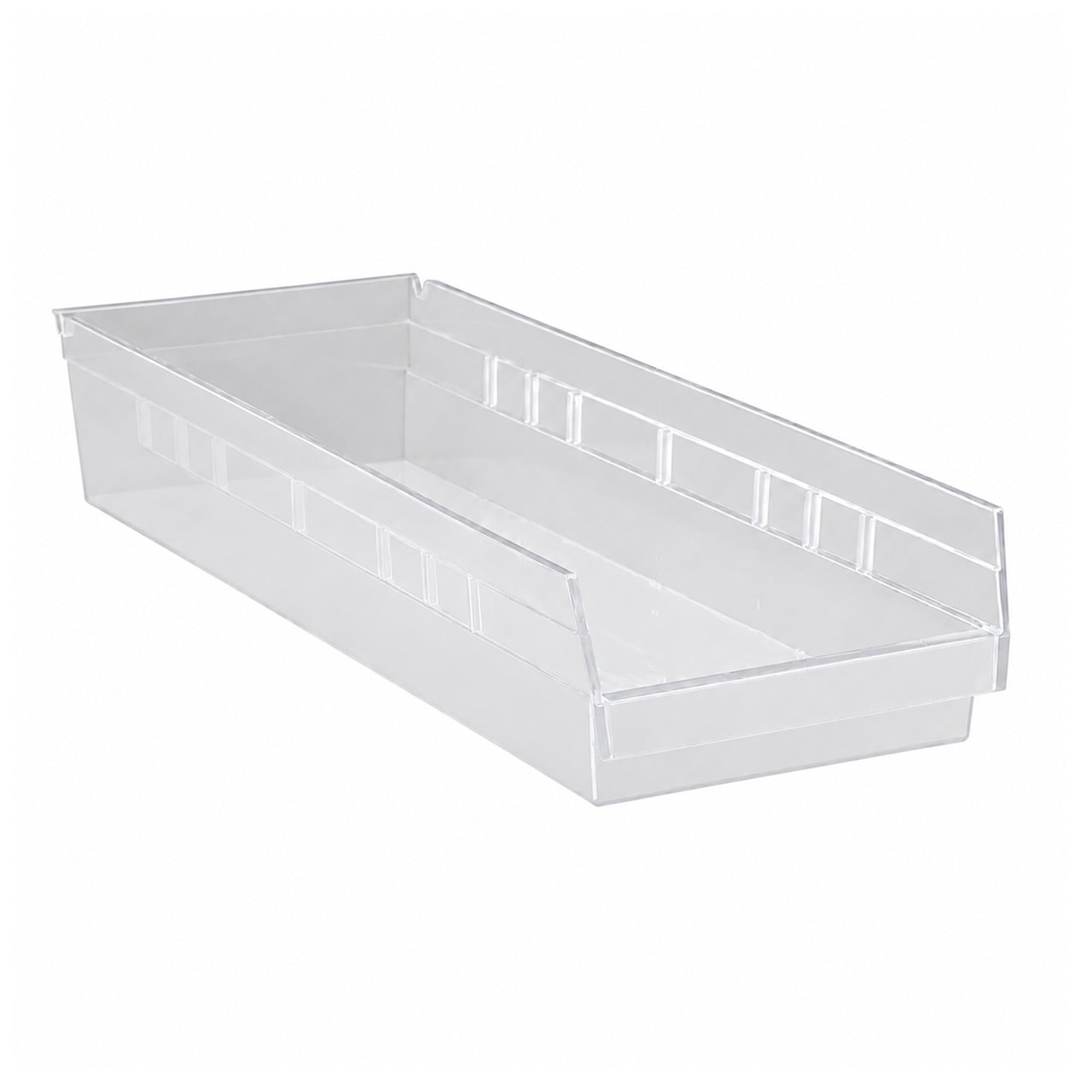 Clear Economy Shelf Bin - 24'' x 4'' x 4'' - Case of 20 (23.625 in W x 4 in D x 8.375 in H)