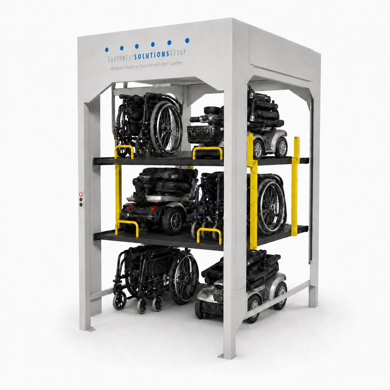 3-Level Universal Stacker for wheelchairs and mobility scooters