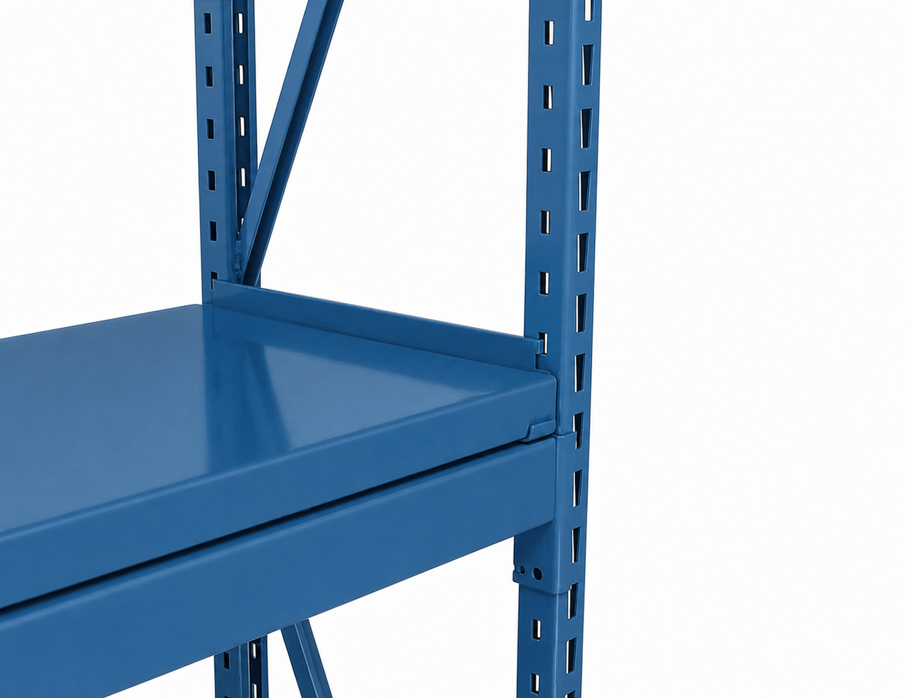 Wide Span Steel Shelf Kit, 84" W x 36" D x 1-3/4" H Penco shelf detail in Marine Blue on a white background