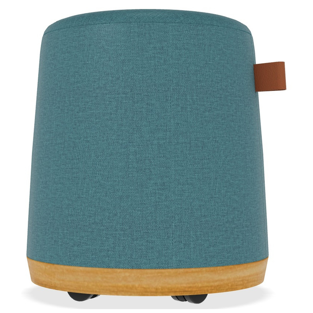 MUM Short Roll Active Seating Stool - Turquoise Fabric - Light Wood Base - Butterscotch Leather Handle