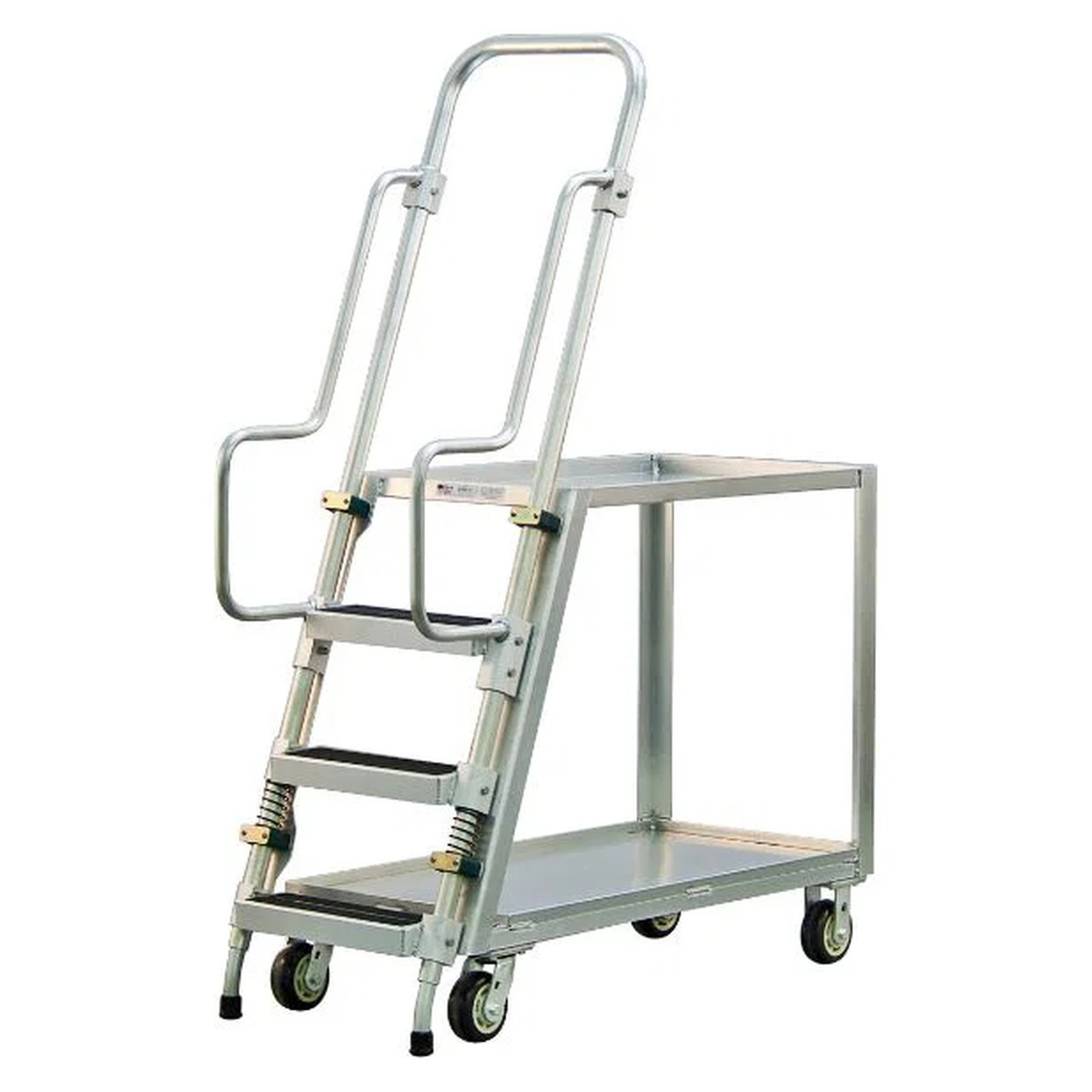 2-Shelf Aluminum Ladder Cart with Lipped Shelves, 3 Steps and Continuous Grip Handle - 800 lb Capacity for storage