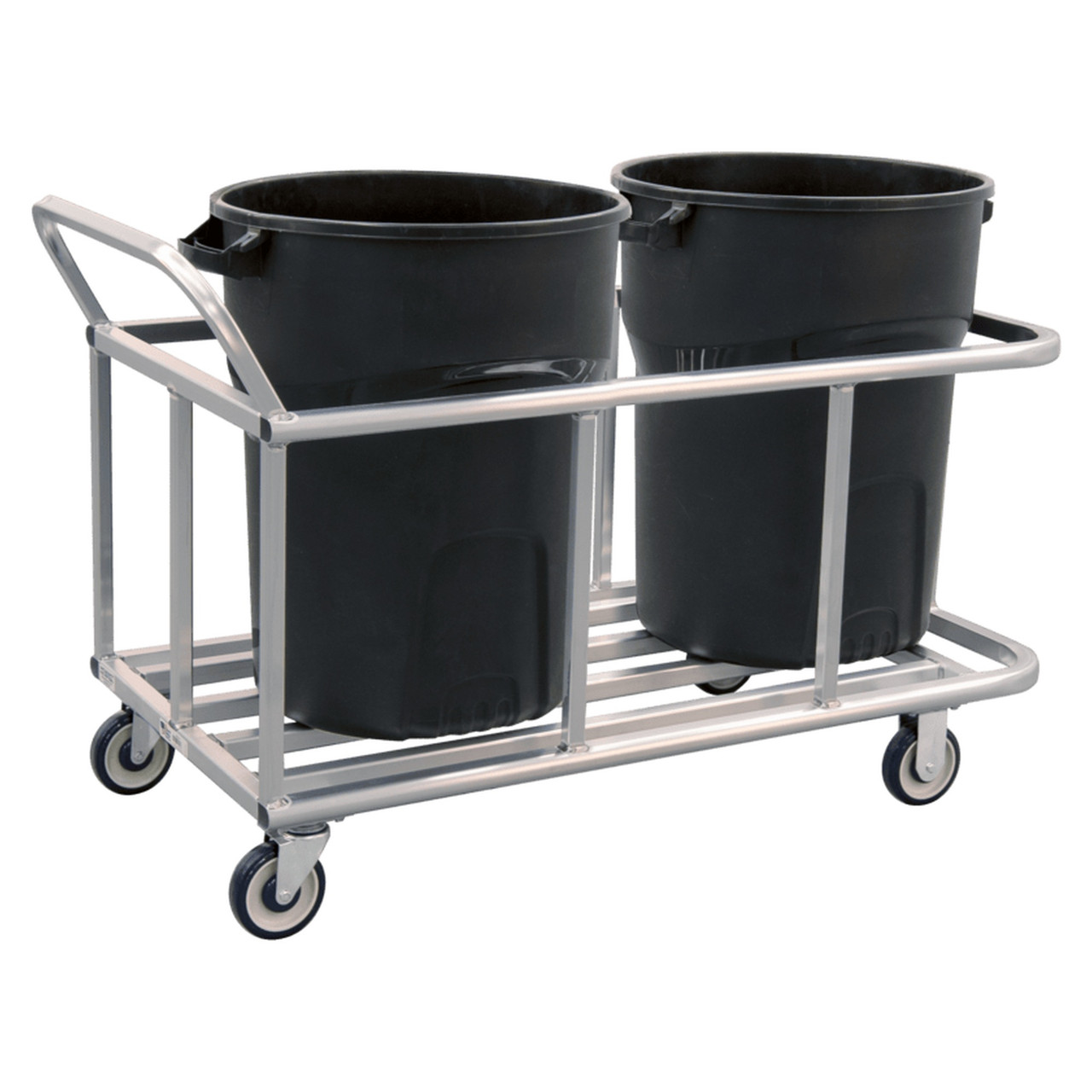 Double Trash Can Cart - 1,000 lb Capacity - Aluminum - Silver