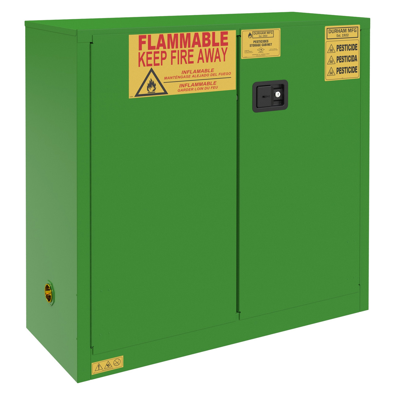 Pesticide Storage Cabinet - 30 Gallon - Green - 2 Door, Manual Close for storage