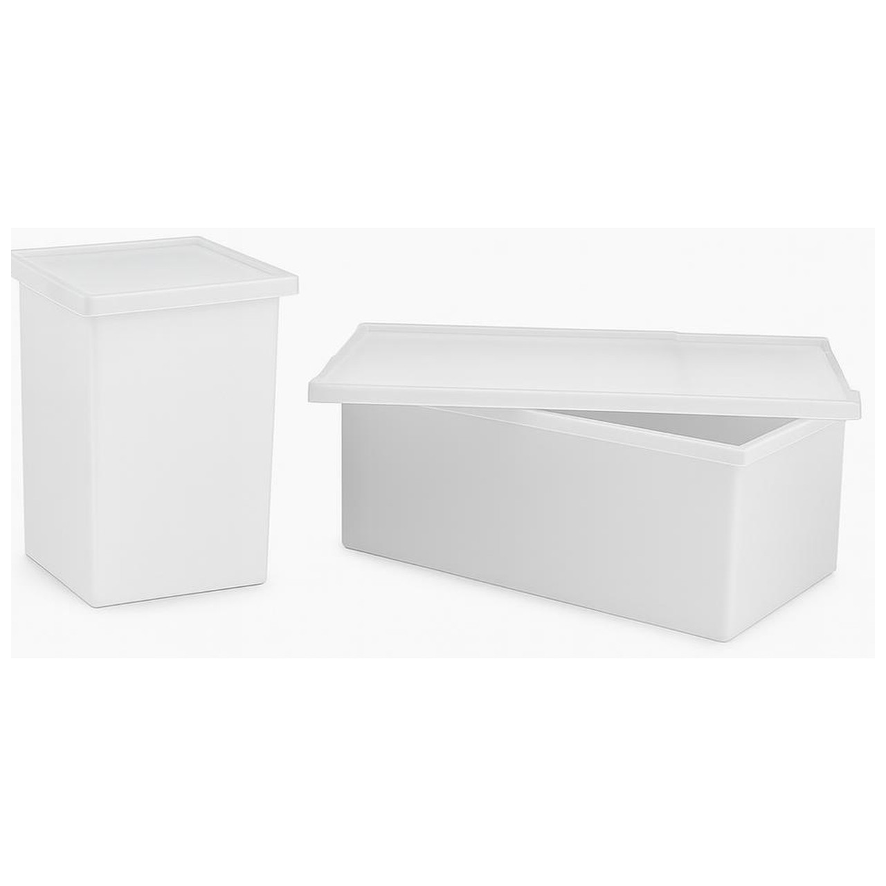 Lifestyle image of 56 Gallon Open Top Rectangle Polyethylene Tank 36 inch L x 20 inch W x 20 inch H for storage shown in a clean storage environment