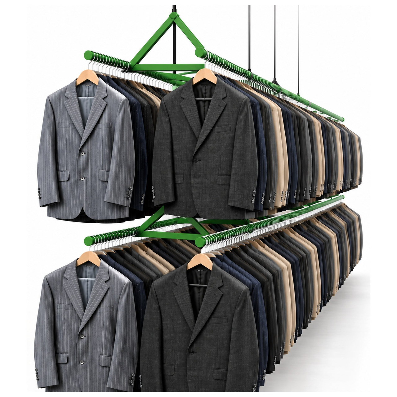 Side by Side Double Tier Overhead Apparel Lift - 16' Hang Bars storage rack