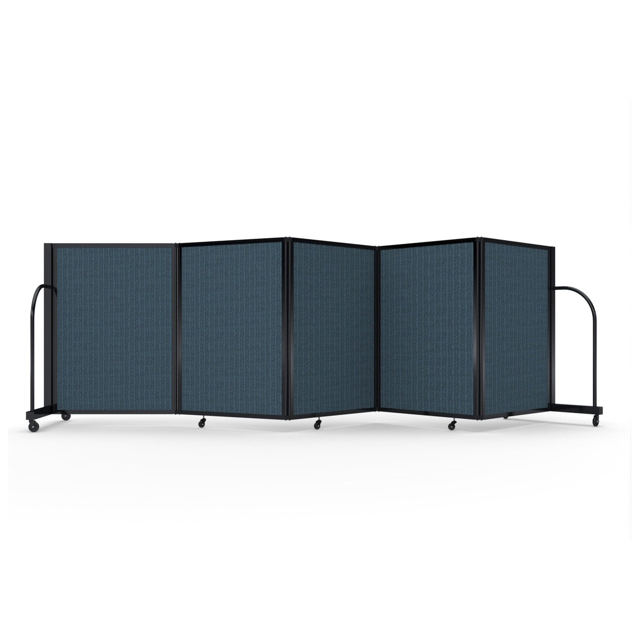 Full Motion Room Divider 14' - 5 Panel Fabric, Black Frame, Lake