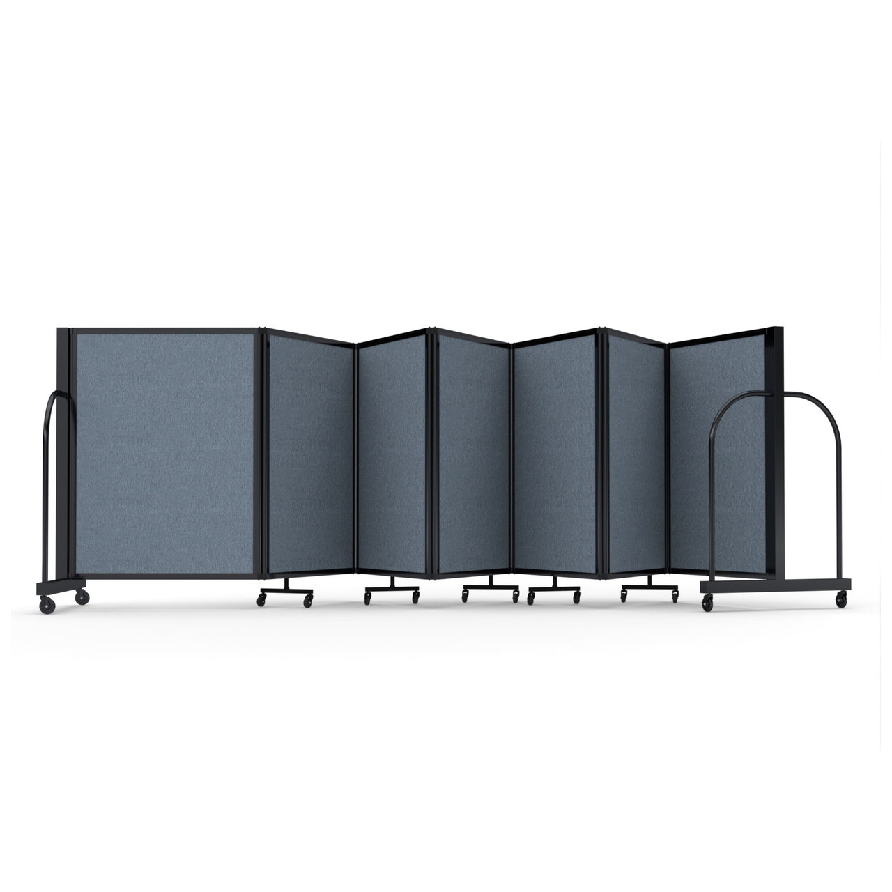 Full Motion Room Divider - 7 Panel, Black Frame, Summer Blue Fabric
