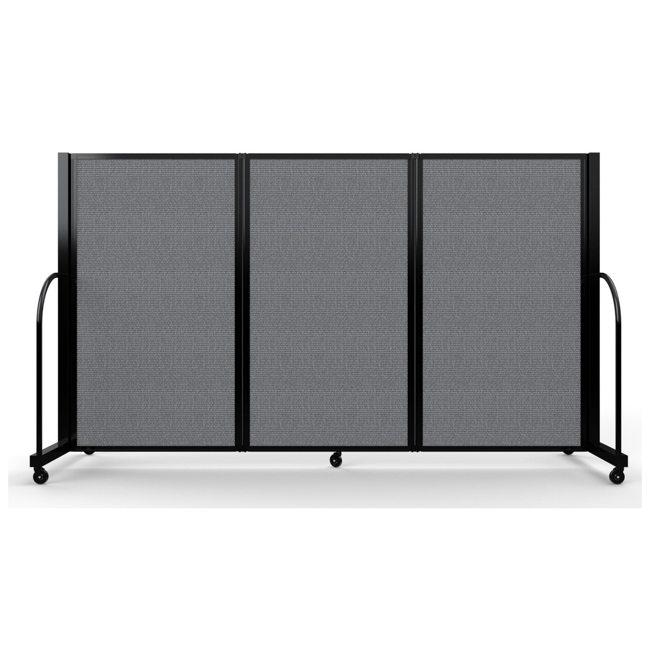 Full Motion Room Divider - 3 Panel, Black Frame, Stone Fabric for storage