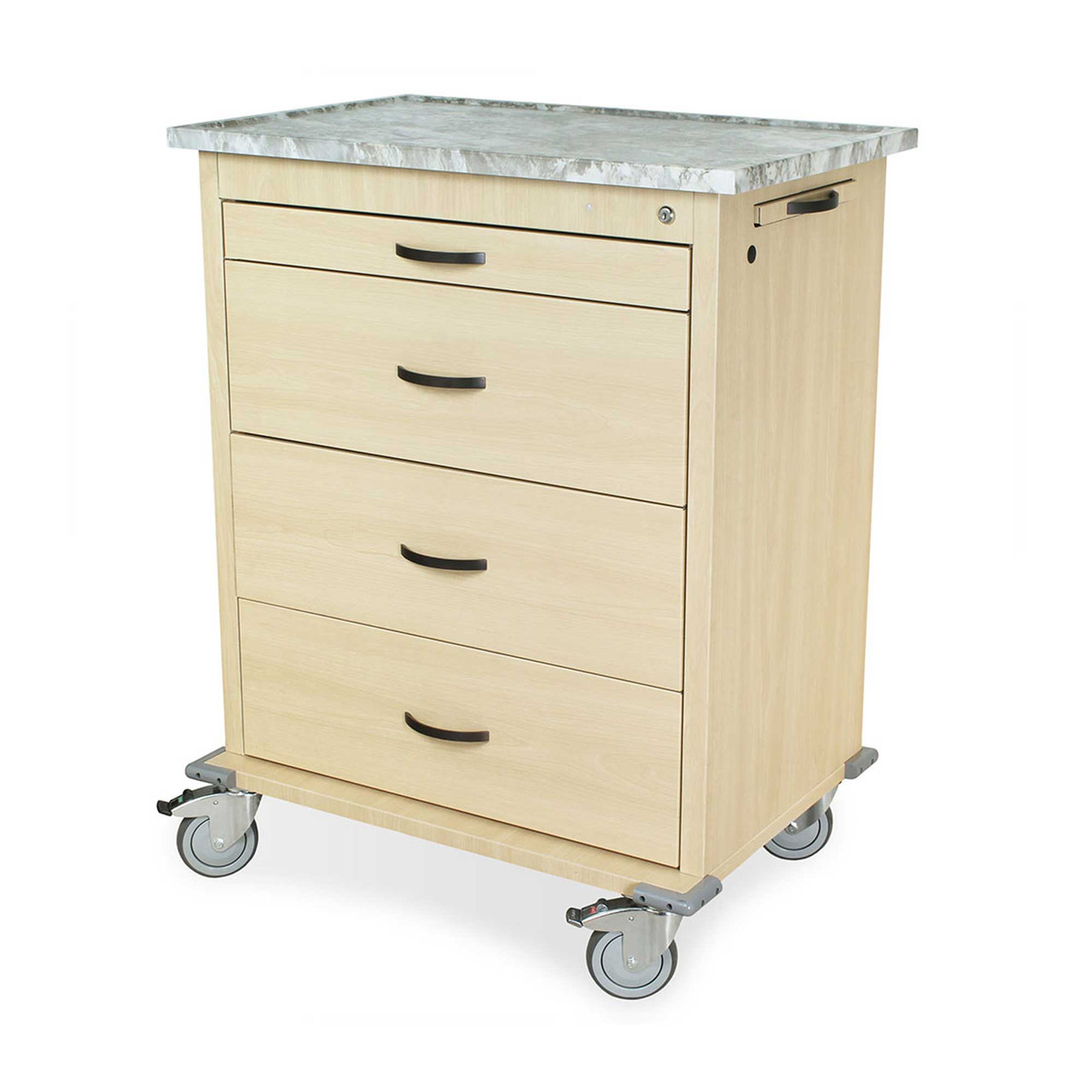 Tall Wood Style Aluminum Medication Cart With Key Lock And, 24.5" Wide, 4 Bins