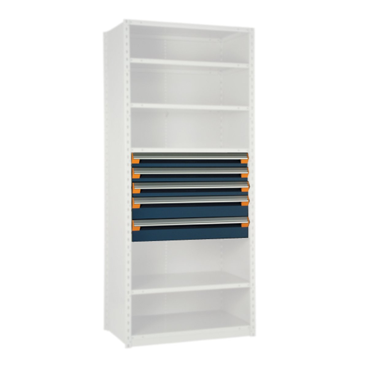 Modular Drawers For Shelving, 36" W x 24" D x 24" H, 5 Drawers, Three 4"H, Two 6"H, No Dividers