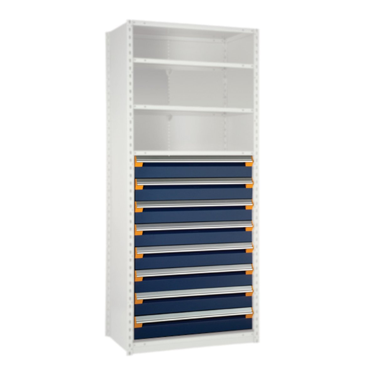 Modular Drawers For Shelving, 36" W x 18" D x 48" H, 8 Drawers, Eight 6"H, Includes Dividers
