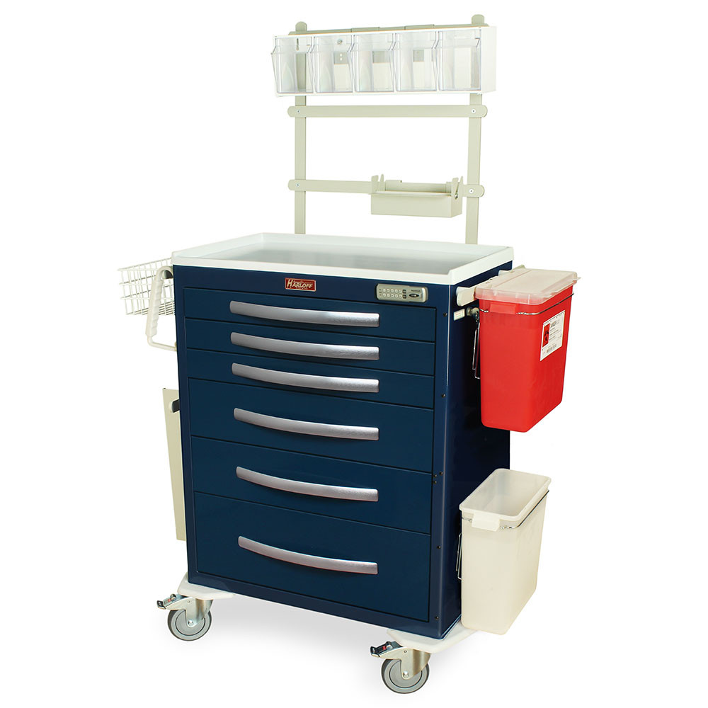6-Drawer Aluminum Anesthesia Cart, 47.75" W x 22" D x 66.75" H, Electronic Lock