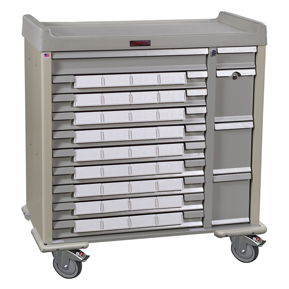 Dual Column Medication Bin Cart, 43.75" W x 24" D x 45.75" H, 36 Bins