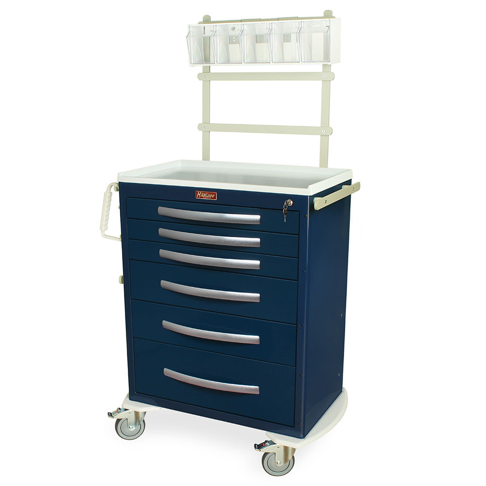 6-Drawer Anesthesia Cart, 47.75" W x 22" D x 66.75" H, Steel, Key Lock
