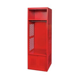 Red Firefighter Gear Locker for Station Equipment Storage, 24'' W x 72'' D x 24'' H, Upper Shelf & Ventilated Foot Locker