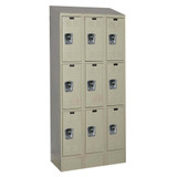 Metal Locker, 36'' W x 15'' D x 78'' H, 3 Columns, 3 Tiers, Sloped Top, Built-in Key Lock