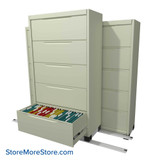 Filing Cabinets on Tracks, 78" W x 40" D, 2 Back Row Cabinets, 1 Moveable Row
