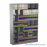 Slanted shelving, 54.75" W x 10" D x 74.75" H, 7 Levels, Letter Storage