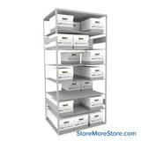 Box Storage Shelves, 42" W x 32" D x 88" H, Double Sided, 8 shelves