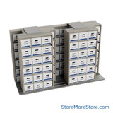 Sliding Box Shelving Storage Systems, 130" W x 53" D x 81.75" H, 3 Stationary Rows, 42" Shelf Width, 2 Moveable Rows