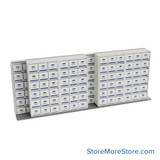 Sliding Box Shelving Storage Systems, 214" W x 34.5" D x 81.75" H, 5 Stationary Rows, 42" Shelf Width, 1 Moveable Row