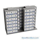 Sliding Box Shelving Storage Systems, 130" W x 53" D x 93.75" H, 3 Stationary Rows, 42" Shelf Width, 2 Moveable Rows
