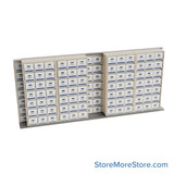 Sliding Box Shelving Storage Systems, 214" W x 34.5" D x 93.75" H, 5 Stationary Rows, 42" Shelf Width, 1 Moveable Row