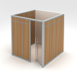 Modern Office Cubicles, 8" x 8" 3-Sided Office with Swinging Clear Glass Door & 3 Laminate Panels