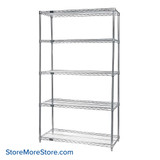 Wire Shelving, 72 W x 24 D x 86 H, 5 Shelves, Stainless Steel