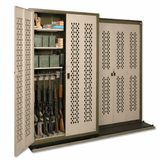 Military Law Enforcement Weapon Storage Sliding Cabinet System - 3 Cabinets - 88W x 32.5D x 76H - Two Deep (88 in W x 76