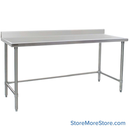 Stainless Steel Top Table, 24" W x 84" D, 18-Gauge 430, 180-Degree Rolled Front, 4.5" Backsplash Back