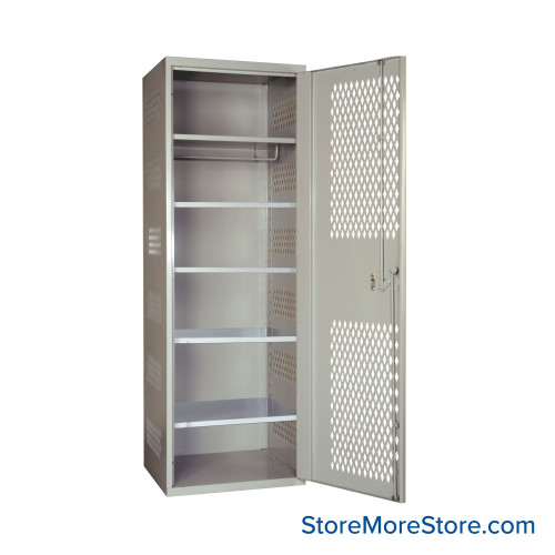 Security Locker, 22" W x 24" D x 72" H, Ventilated Door, 4 Adjustable Shelfs, Key Lock