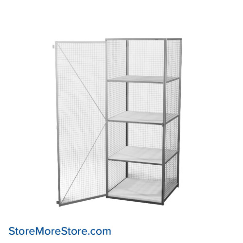 Wire Storage Locker, 24" W x 24" D x 79.5" H, 1 Front Door, No Rear Doors, 4 Shelves, Unassembled