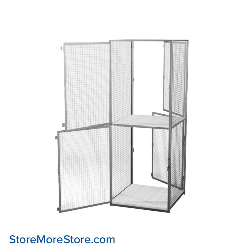 Wire Storage Locker, 30" W x 31.5" D x 79.5" H, 2 Front Doors, 2 Rear Doors, 2 Shelves, Unassembled