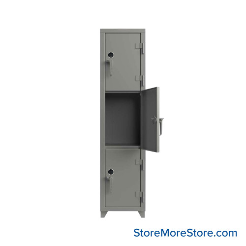 Heavy Duty Lockers, 18" W x 18" D x 75" H, 1 Column, 3 Tiers, Solid Door, Digital Lock