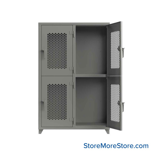 Heavy Duty Lockers, 48" W x 24" D x 75" H, 2 Columns, 2 Tiers, Ventilated Door, Padlock Hasp